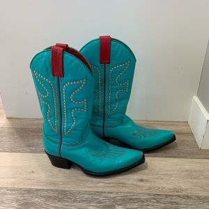 Turquoise Frye Studded Cowboy Boots